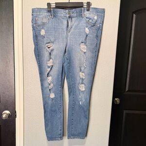 Torrid Bombshell Skinny Light Blue Distressed Jeans